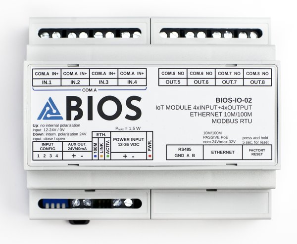 BIOS-IO-02 module – 4 digital inputs and 4 relay outputs